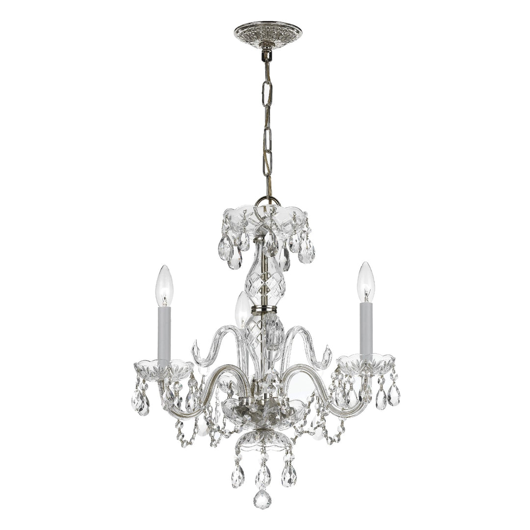 Traditional Crystal 3 Light Clear Italian Crystal Polished Chrome Mini Chandelier Crystorama