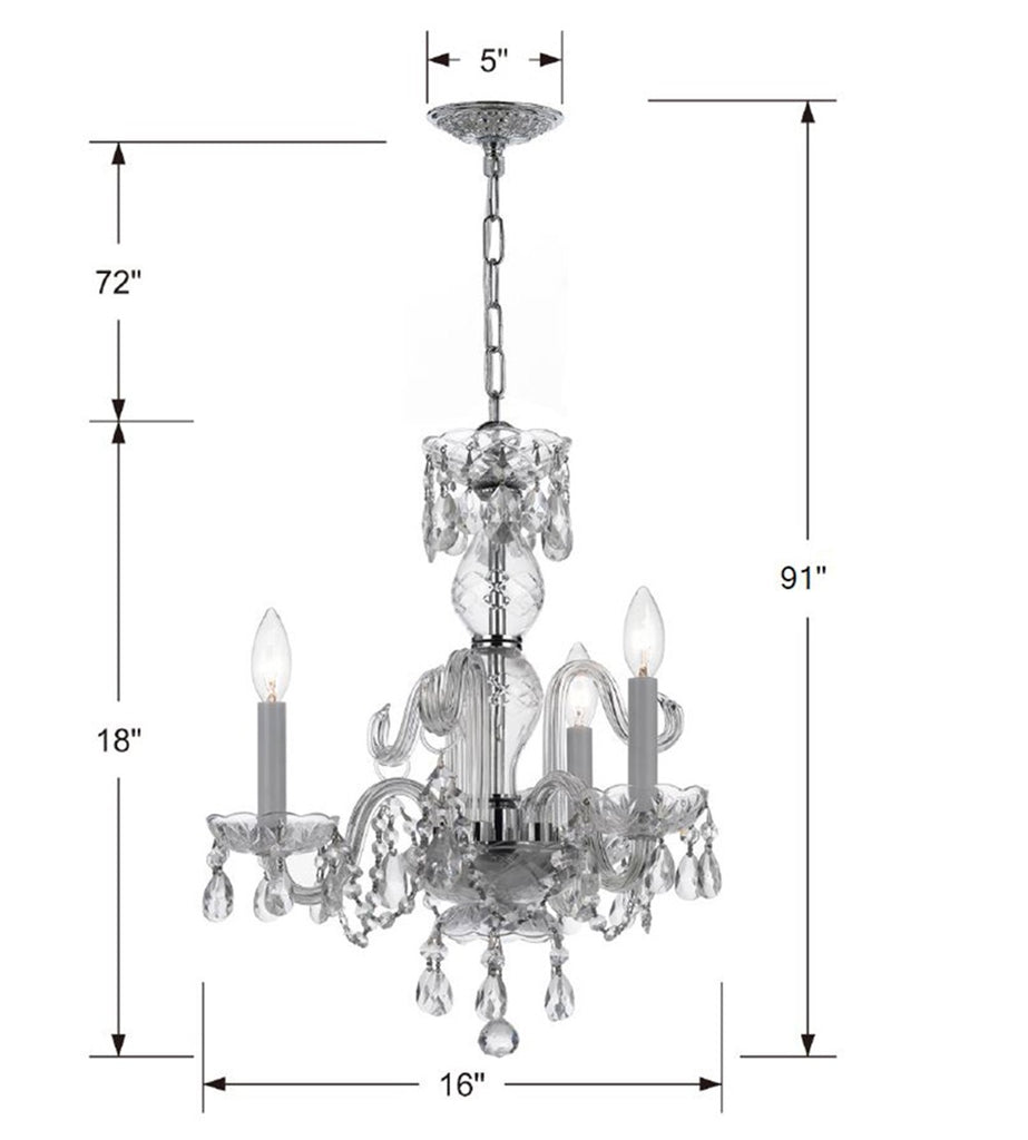 Traditional Crystal 3 Light Clear Italian Crystal Polished Chrome Mini Chandelier Crystorama