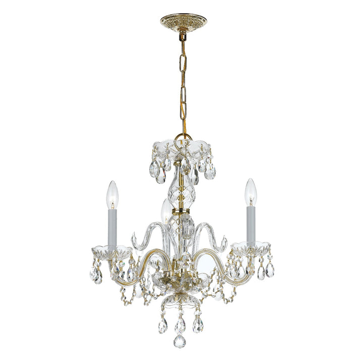 Traditional Crystal 3 Light Clear Italian Crystal Polished Brass Mini Chandelier Crystorama