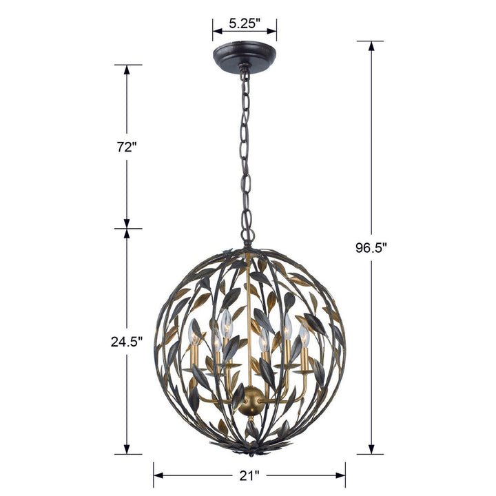 Broche 6 Light English Bronze + Antique Gold Sphere Chandelier Crystorama