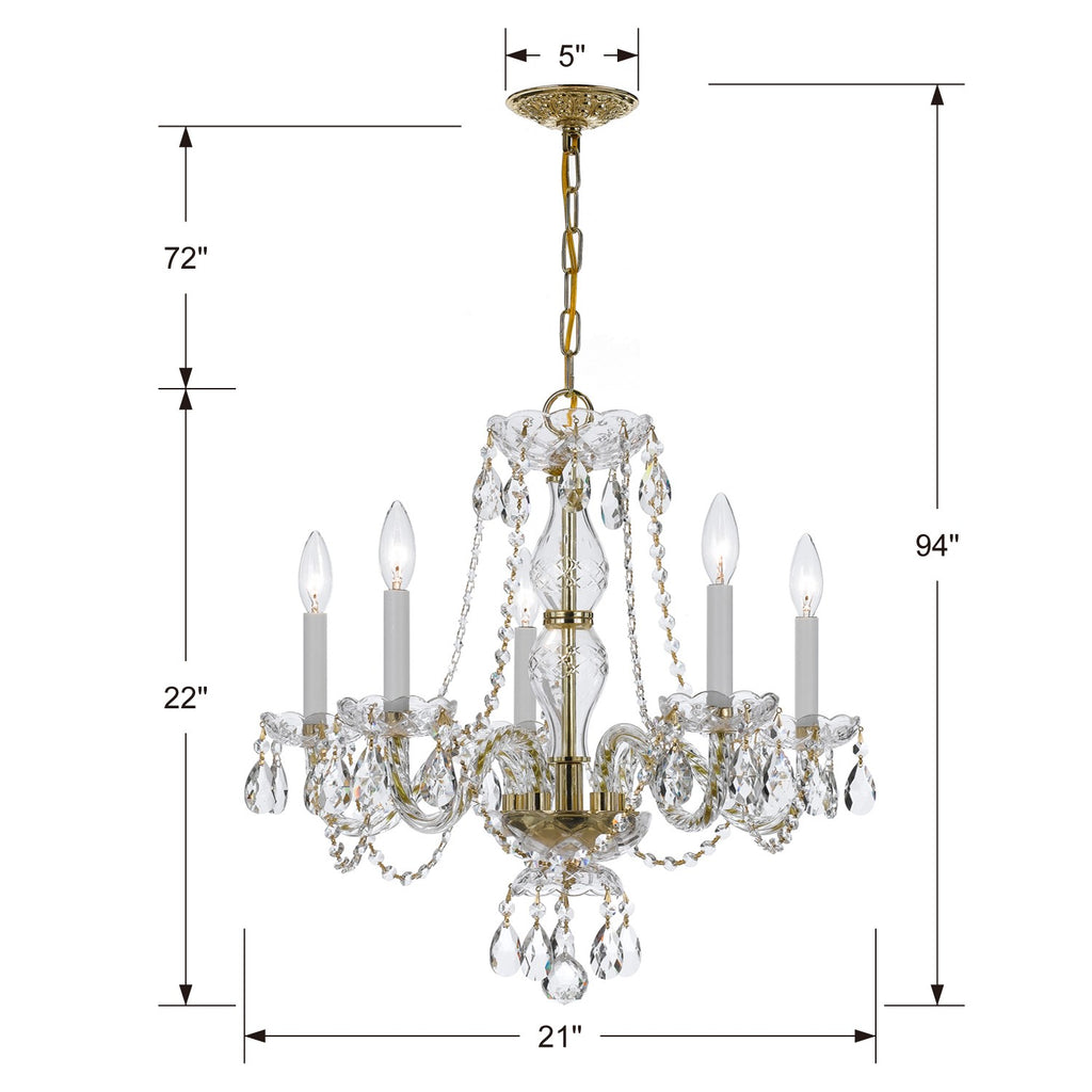 Traditional Crystal 5 Light Spectra Crystal Polished Brass Chandelier Crystorama