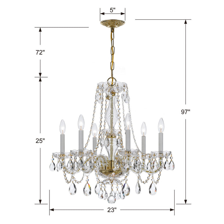 Traditional Crystal 6 Light Swarovski Strass Crystal Polished Brass Chandelier Crystorama