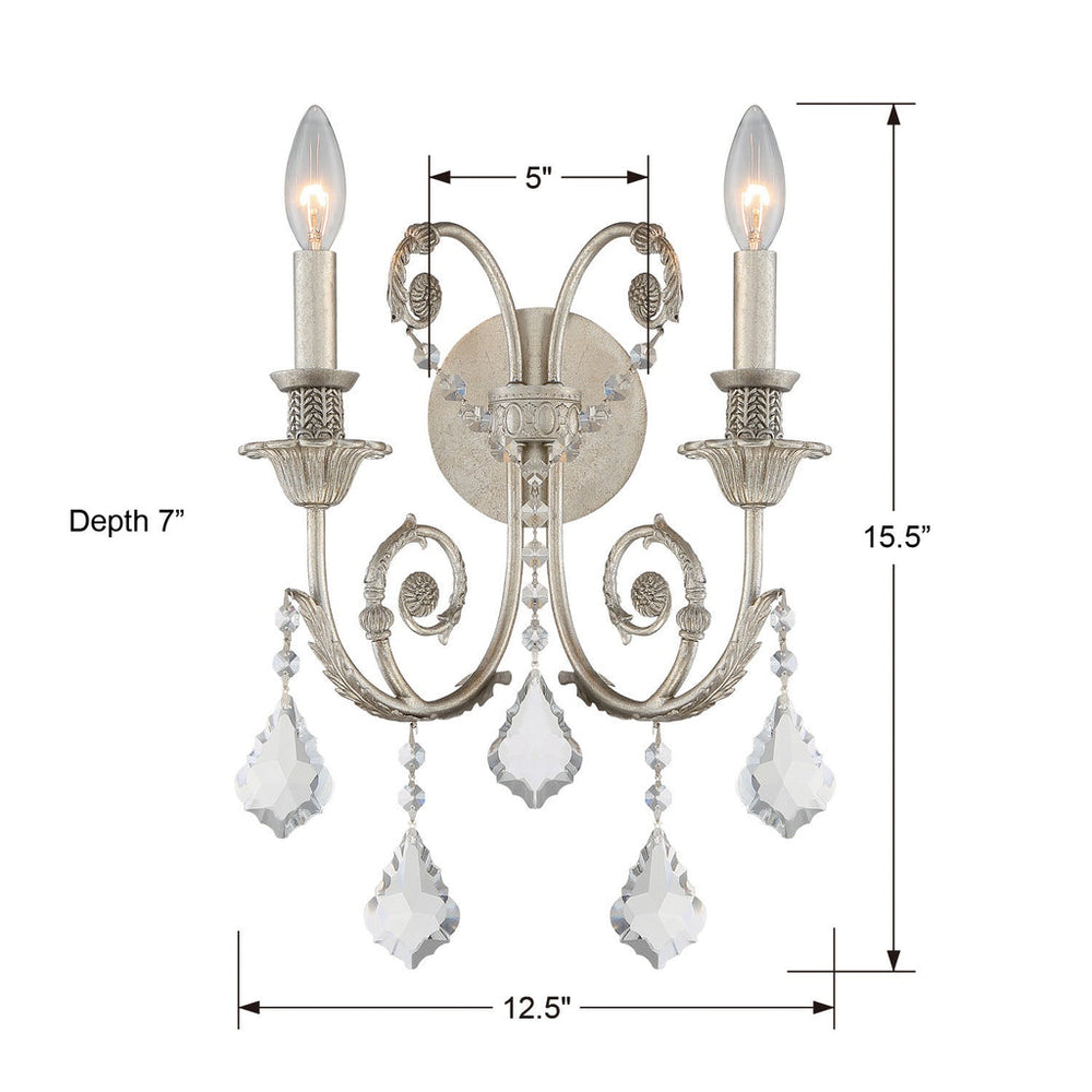 Crystorama Crystorama Regis 2 Light Swarovski Strass Crystal Olde Silver Sconce