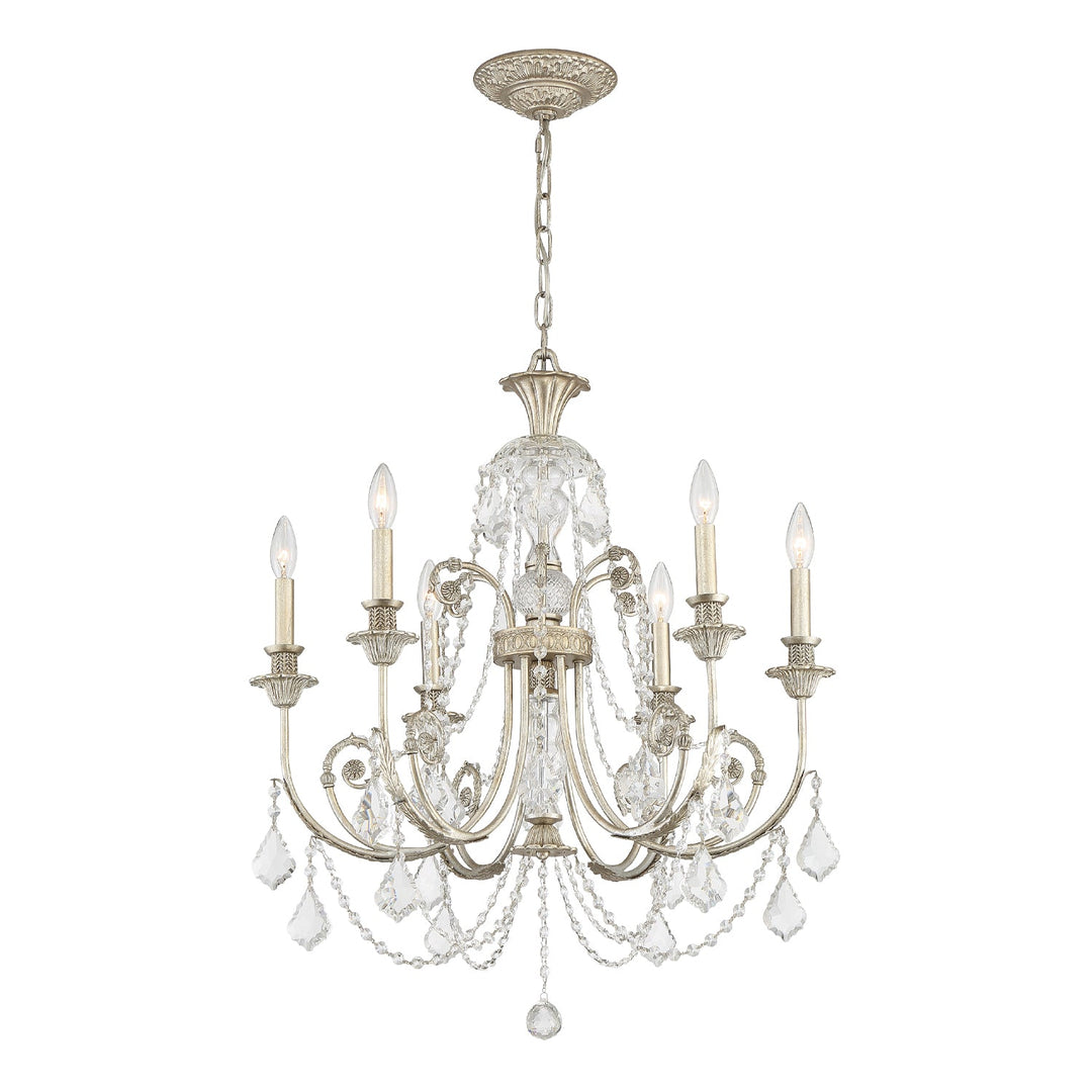 Regis 6 Light Clear Italian Crystal Olde Silver Chandelier Crystorama