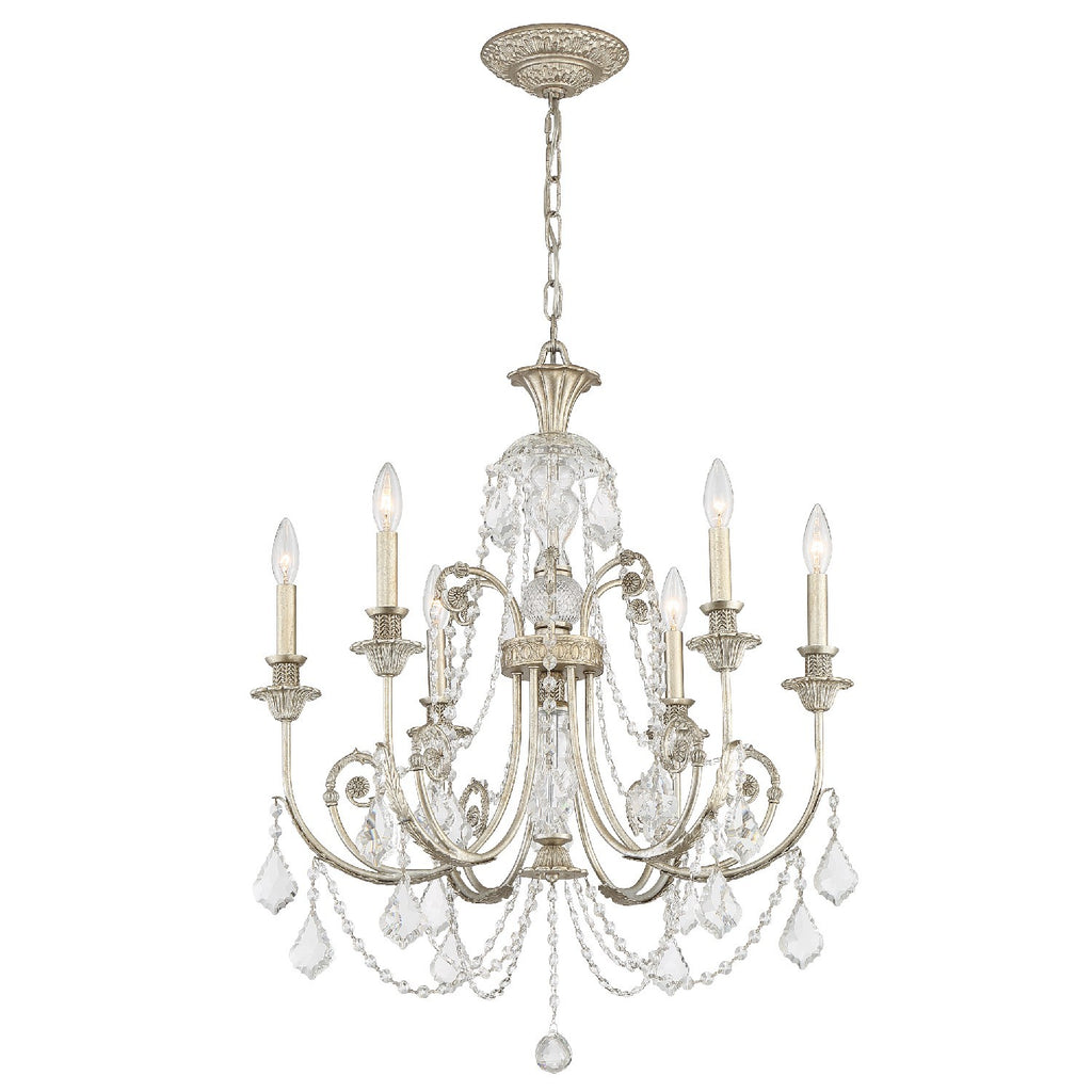 Regis 6 Light Clear Italian Crystal Olde Silver Chandelier Crystorama