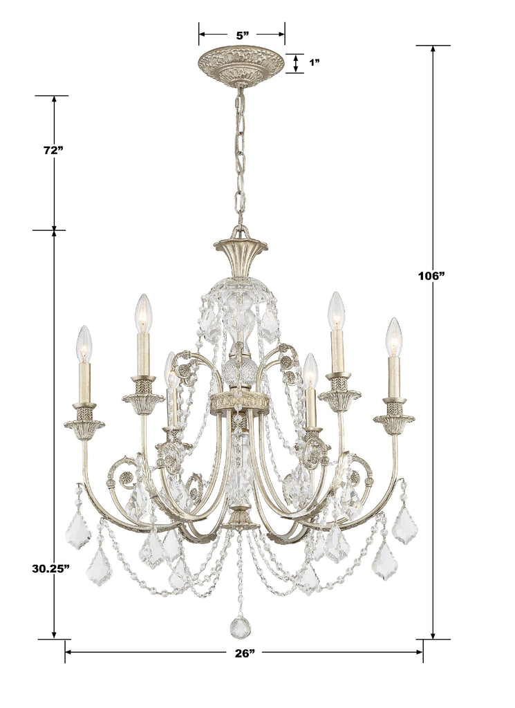 Regis 6 Light Clear Italian Crystal Olde Silver Chandelier Crystorama