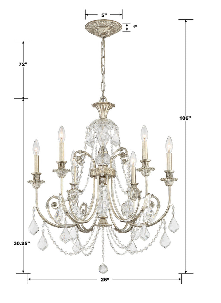 Regis 6 Light Clear Italian Crystal Olde Silver Chandelier Crystorama