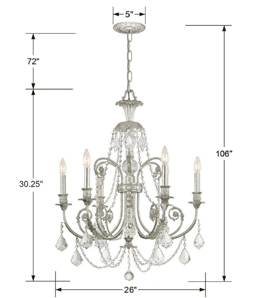 Regis 6 Light Spectra Crystal Olde Silver Chandelier Crystorama