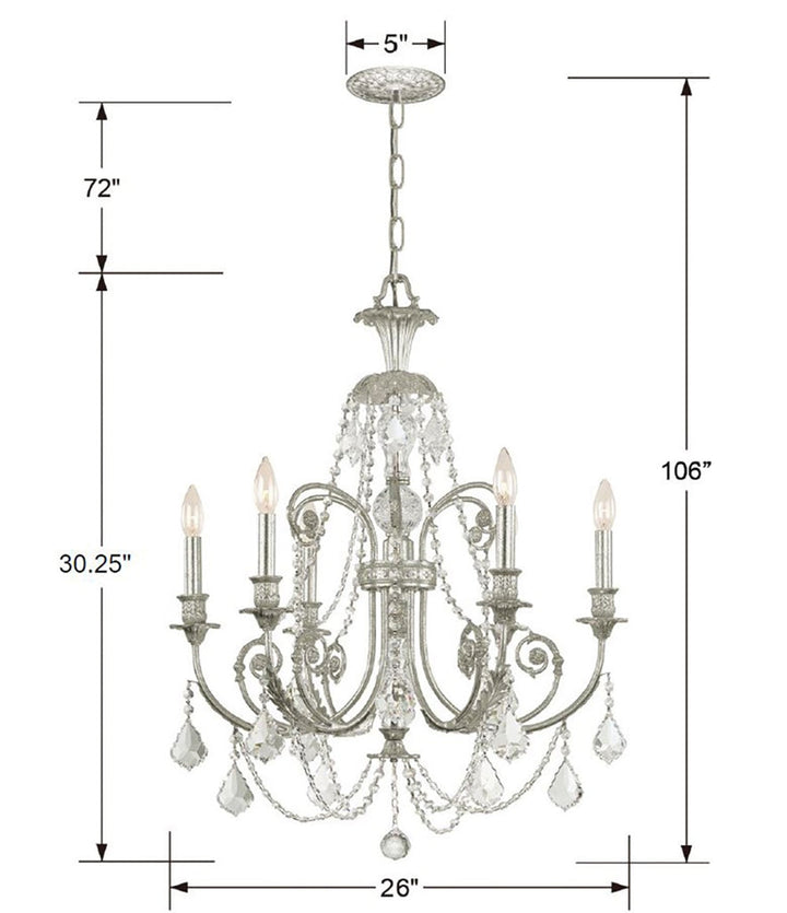 Regis 6 Light Spectra Crystal Olde Silver Chandelier Crystorama