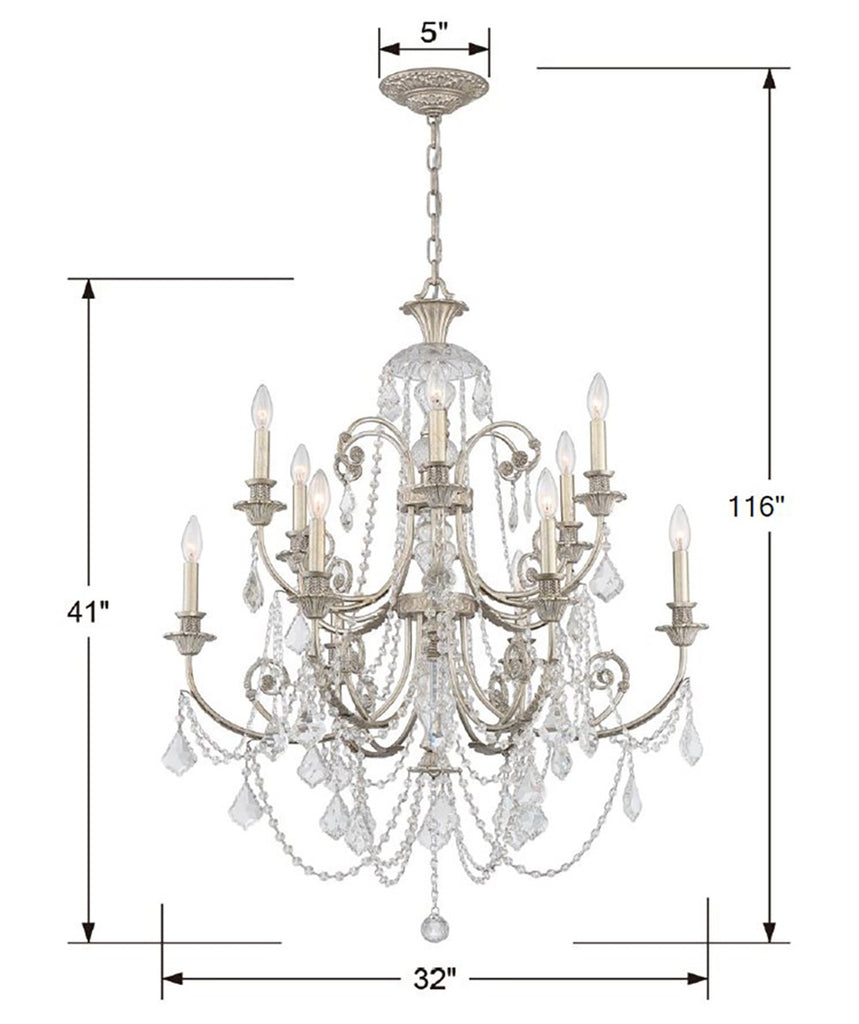 Regis 12 Light Spectra Crystal Olde Silver Chandelier Crystorama