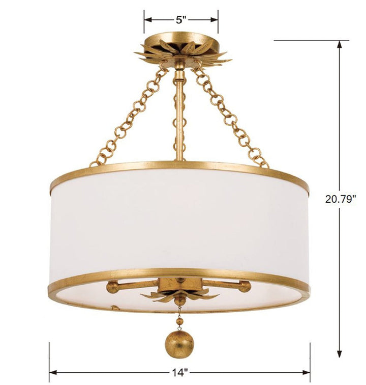 Crystorama Crystorama Broche 3 Light Antique Gold Semi Flush Mount