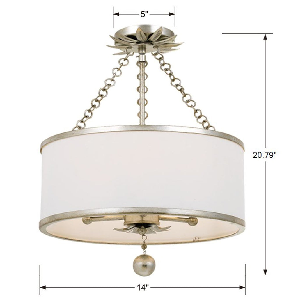 Crystorama Crystorama Broche 3 Light Antique Silver Semi Flush Mount