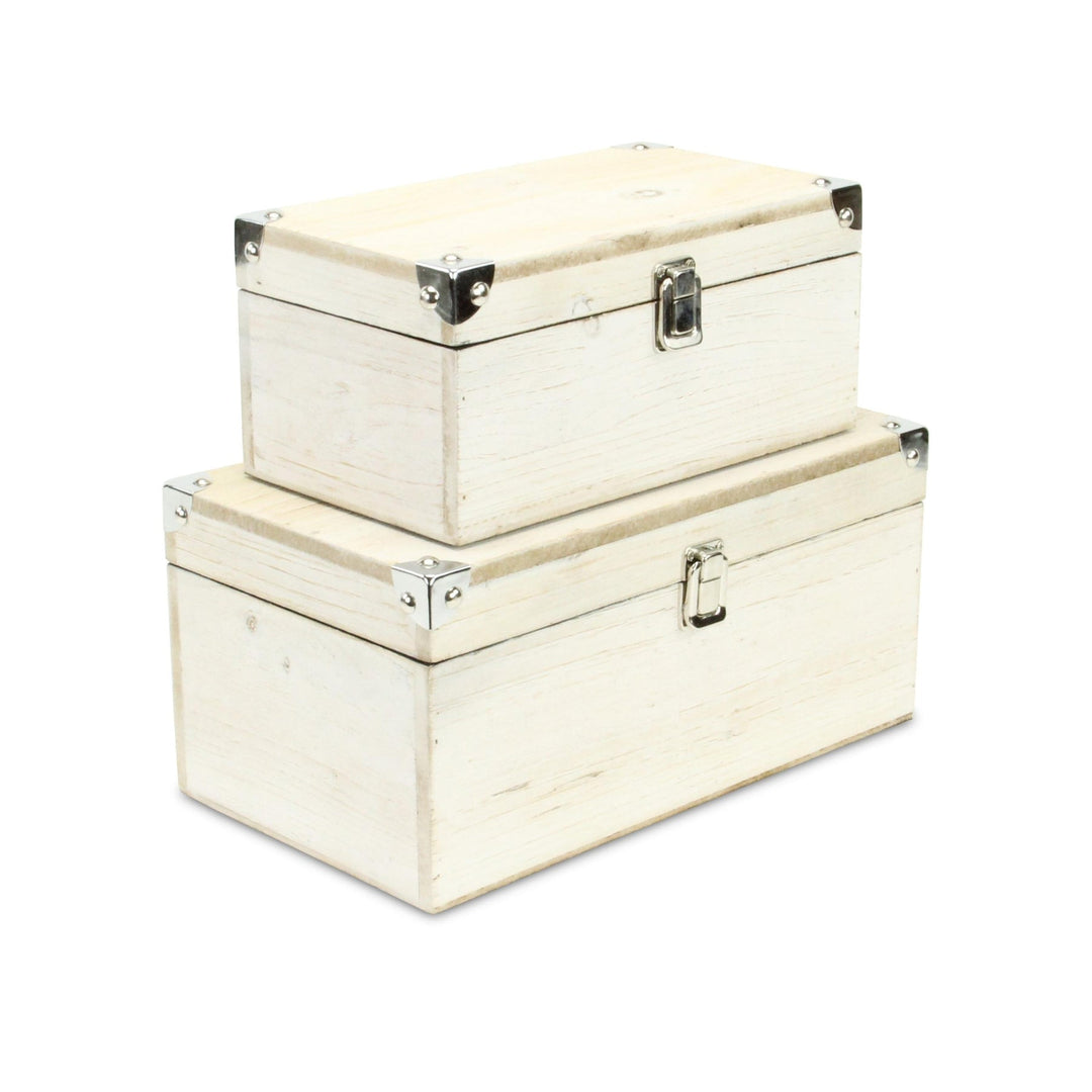 CHEUNGS Octavia Set of 2 Metal Accented Off-White Wood Storage Boxes