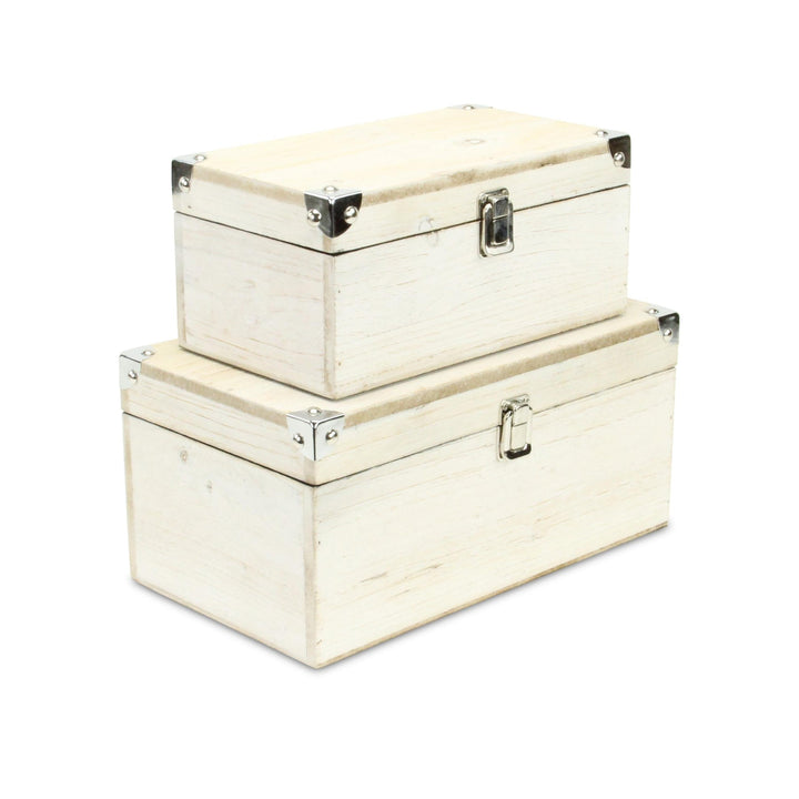 CHEUNGS Octavia Set of 2 Metal Accented Off-White Wood Storage Boxes