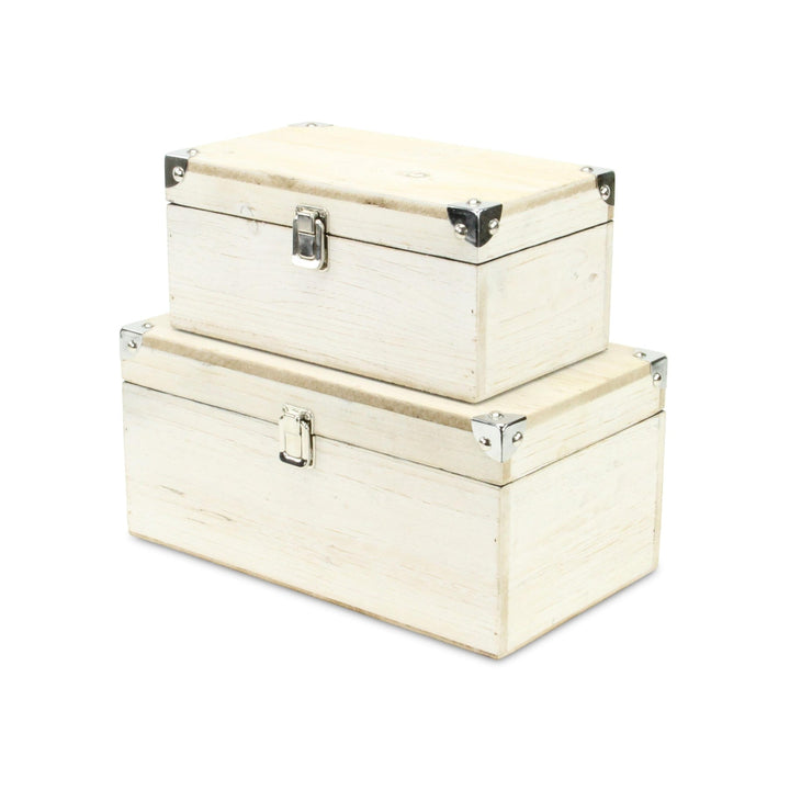 CHEUNGS Octavia Set of 2 Metal Accented Off-White Wood Storage Boxes