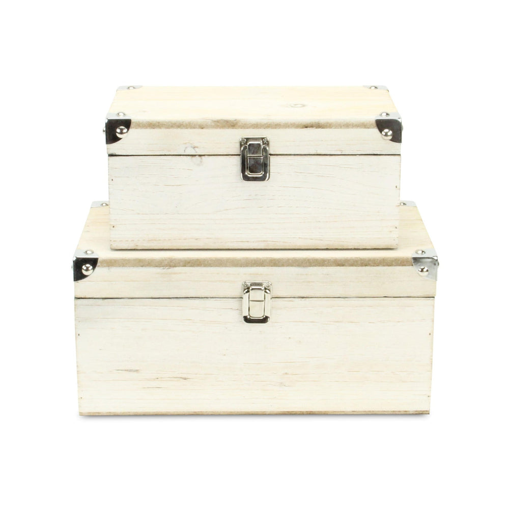 CHEUNGS Octavia Set of 2 Metal Accented Off-White Wood Storage Boxes