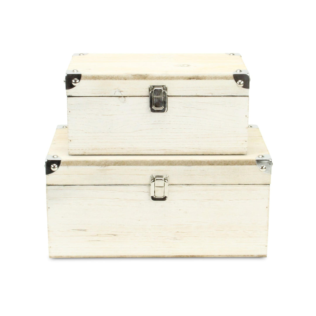 CHEUNGS Octavia Set of 2 Metal Accented Off-White Wood Storage Boxes