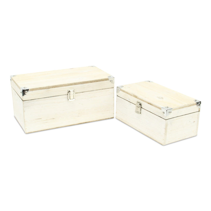 CHEUNGS Octavia Set of 2 Metal Accented Off-White Wood Storage Boxes