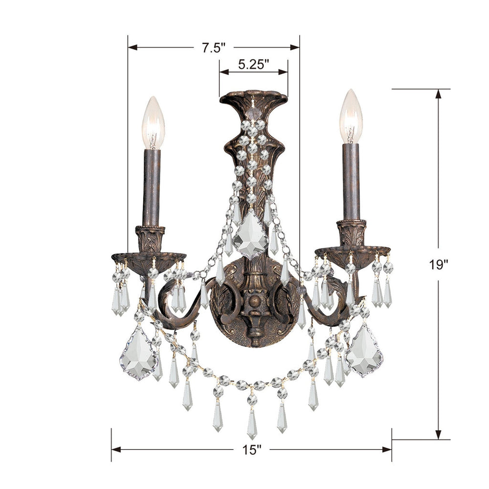 Crystorama Crystorama Vanderbilt 2 Light Hand Cut Crystal English Bronze Sconce