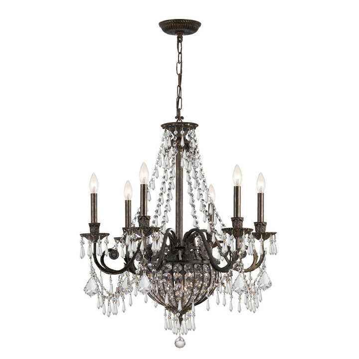 Vanderbilt 6 Light Hand Cut Crystal English Bronze Chandelier Crystorama