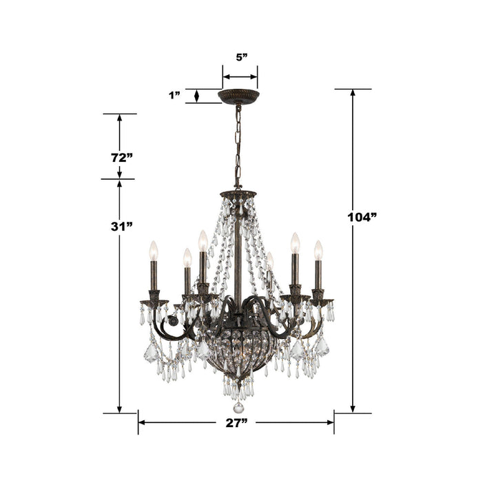 Vanderbilt 6 Light Hand Cut Crystal English Bronze Chandelier Crystorama