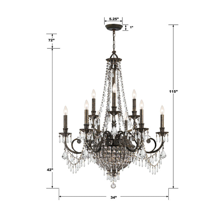 Vanderbilt 12 Light Hand Cut Crystal English Bronze Chandelier Crystorama