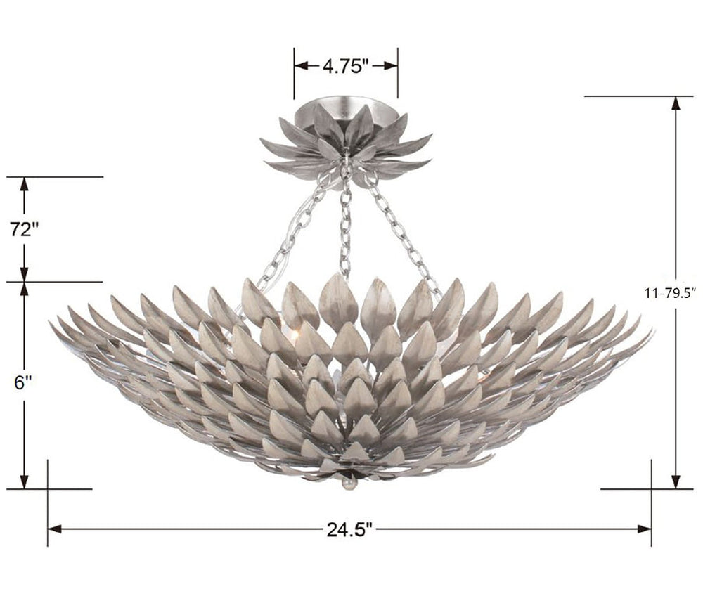 Crystorama Crystorama Broche 6 Light Antique Silver Semi Flush Mount