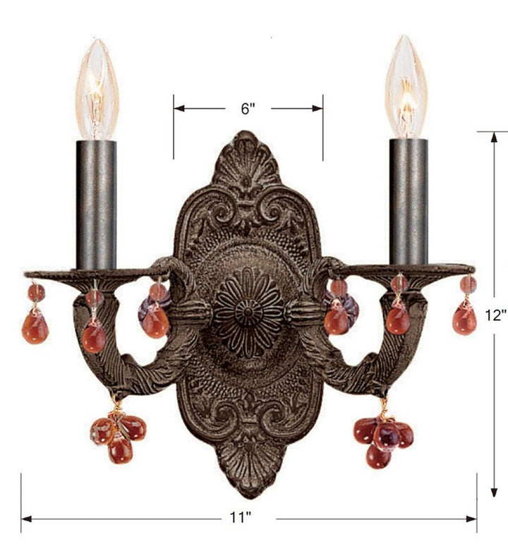 Paris Market 2 Light Amber Crystal Venetian Bronze Sconce Crystorama