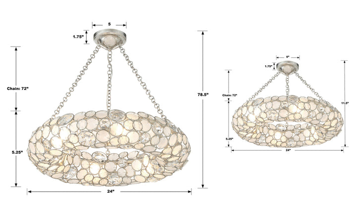 Crystorama Crystorama Palla 6 Light Antique Silver Semi Flush Mount