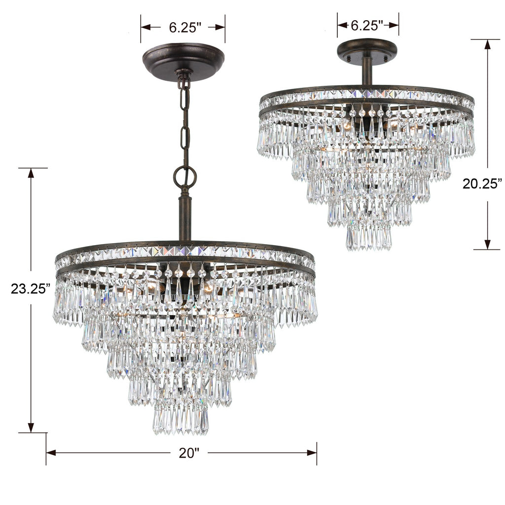 Crystorama Crystorama Mercer 7 Light Hand Cut Crystal English Bronze Semi Flush Mount