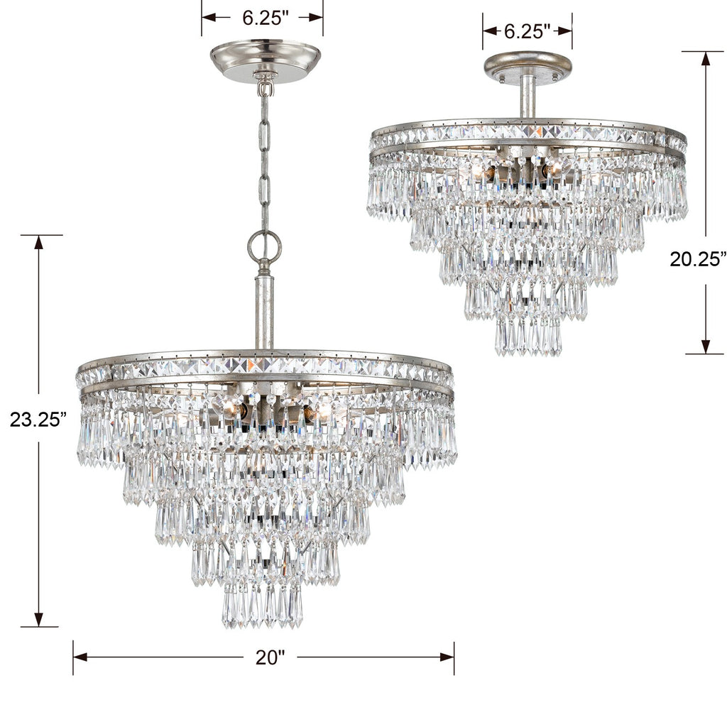 Mercer 7 Light Hand Cut Crystal Olde Silver Convertible Chandelier Crystorama