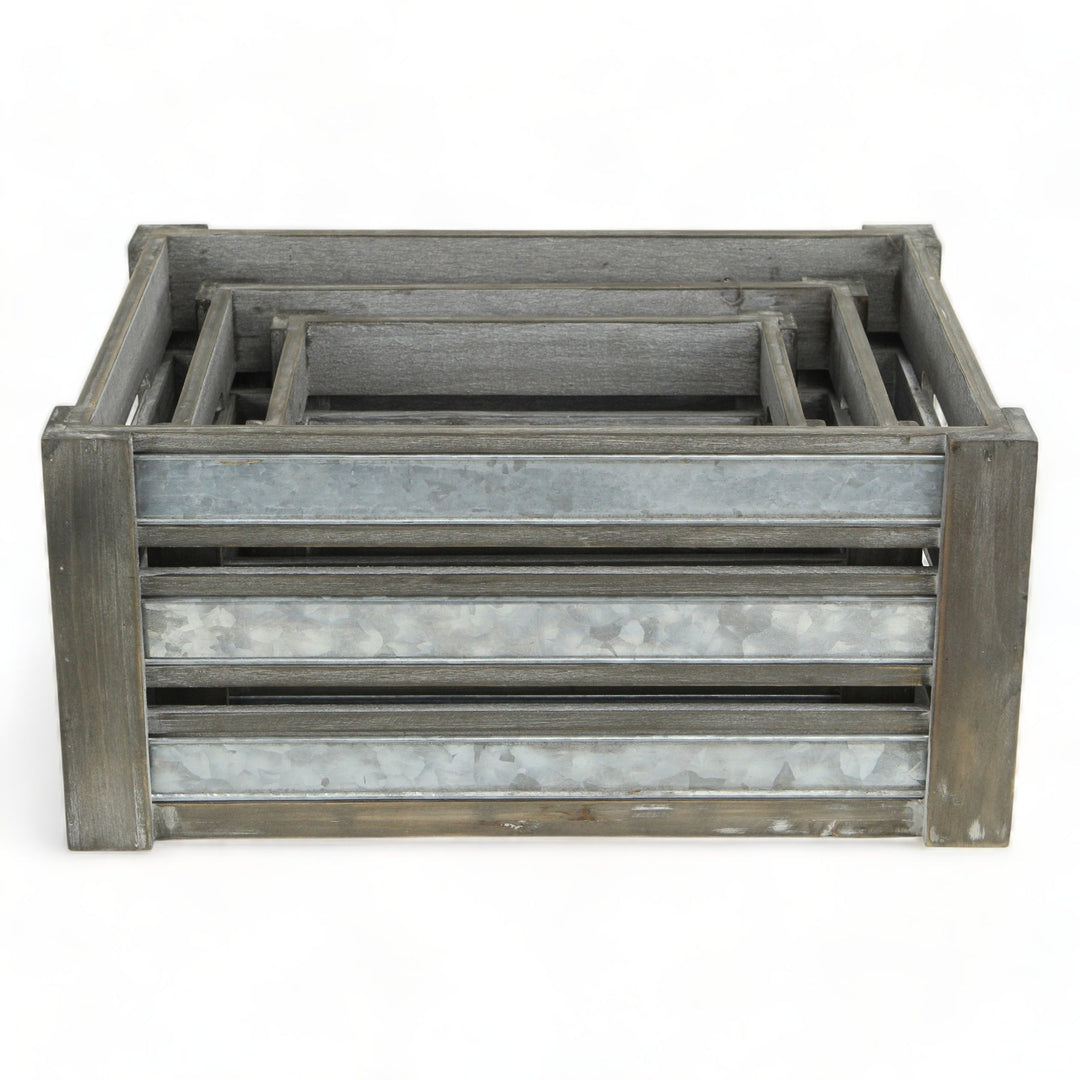 CHEUNGS Eudora Set of 3 Metal Accented Gray Crates