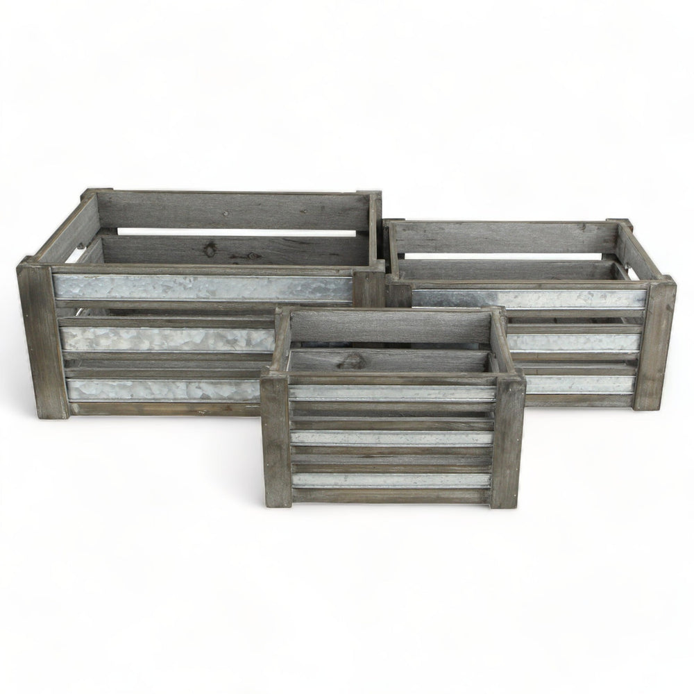 CHEUNGS Eudora Set of 3 Metal Accented Gray Crates