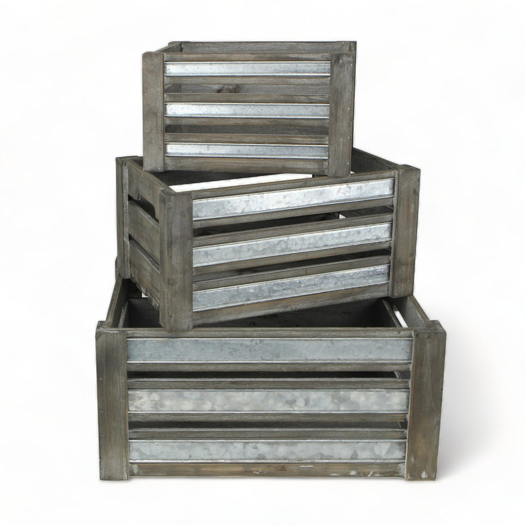 CHEUNGS Eudora Set of 3 Metal Accented Gray Crates