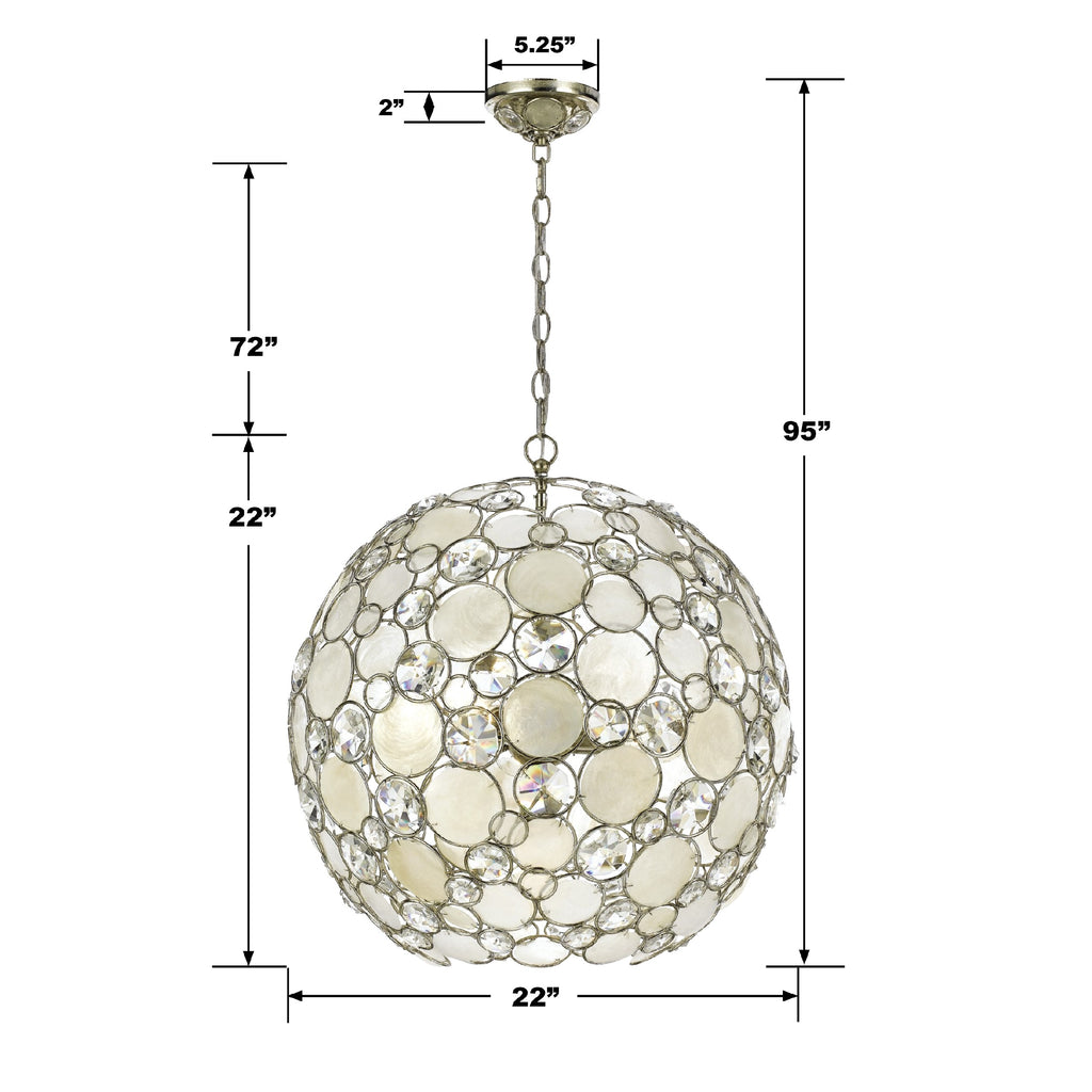 Palla 6 Light Antique Silver Sphere Chandelier Crystorama