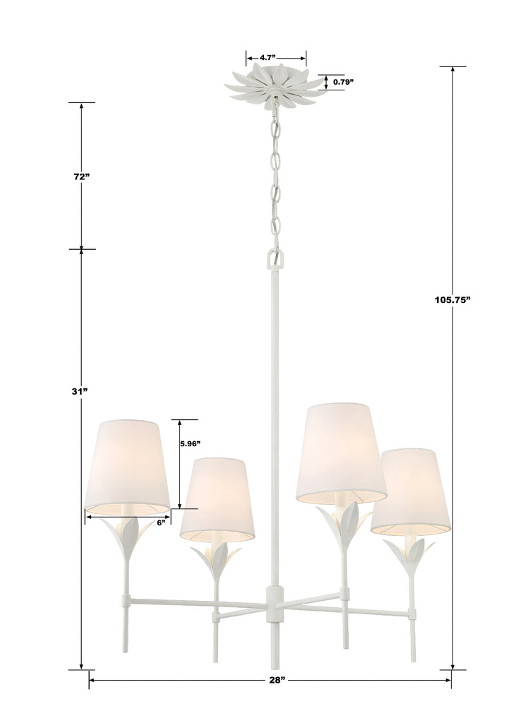 Broche 4 Light Matte White Chandelier Crystorama