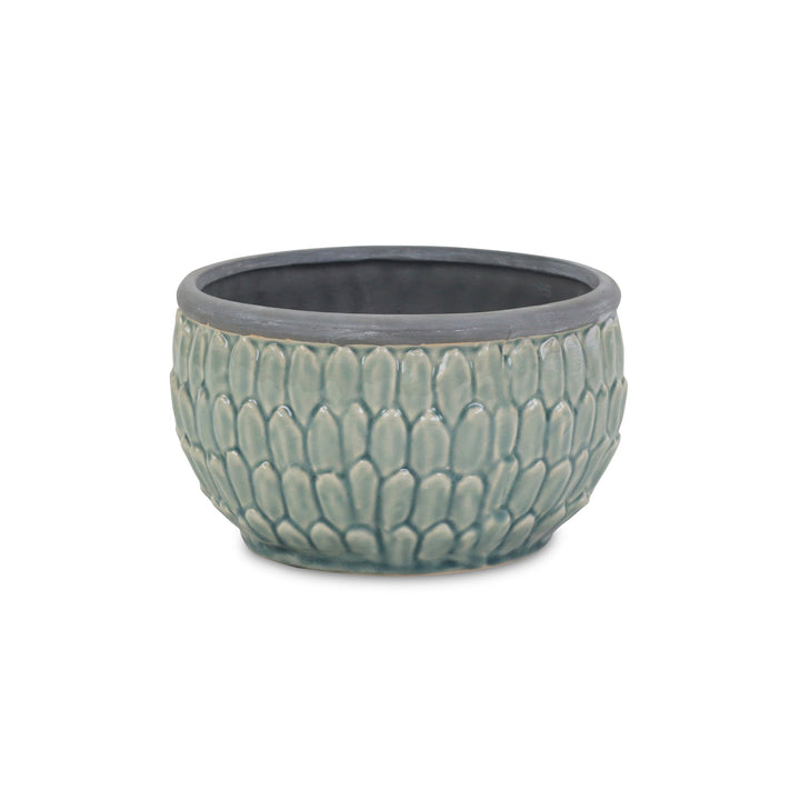 CHEUNGS Arcello Round Blue Leaf Patterned Ceramic Pot - Large