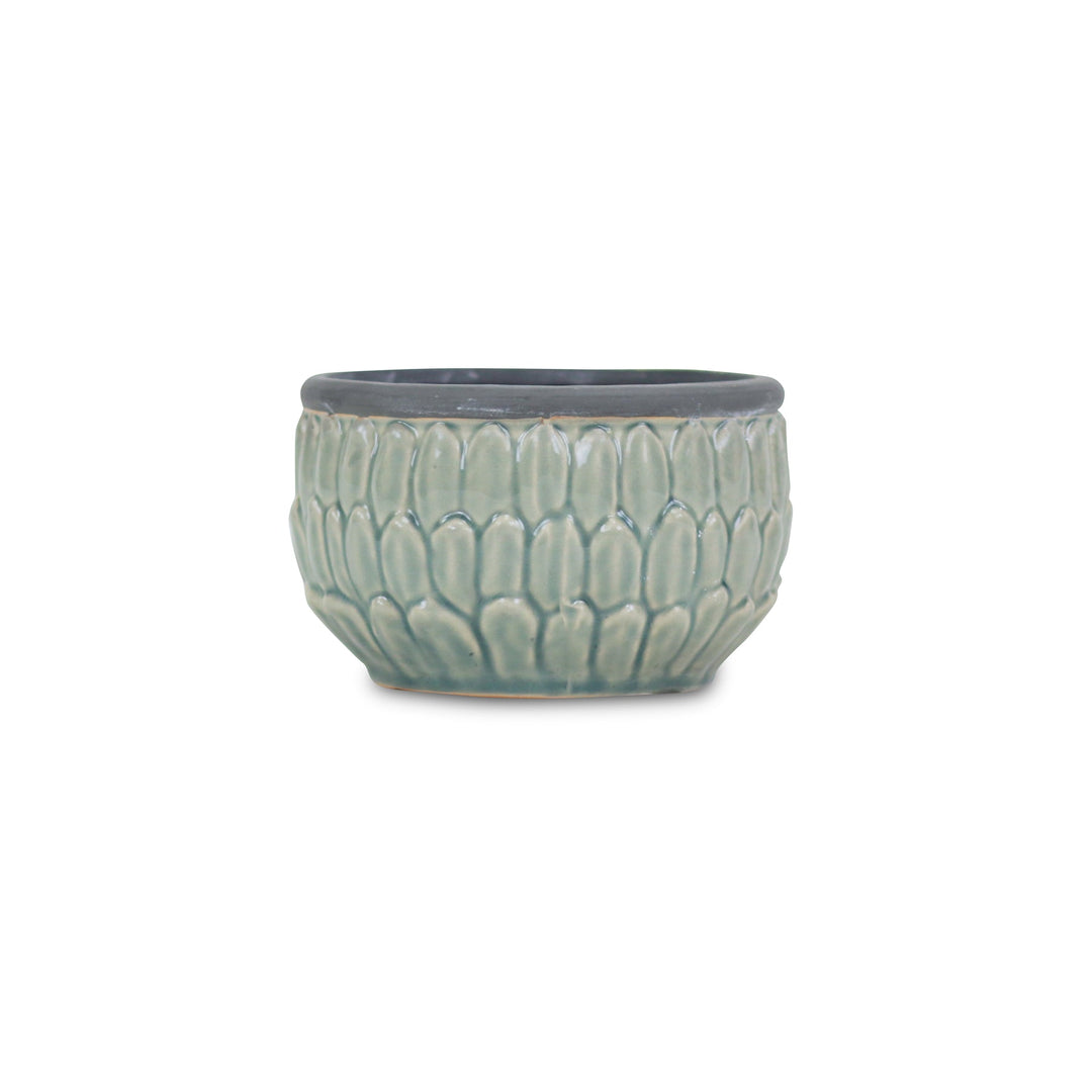 CHEUNGS Arcello Round Blue Leaf Patterned Ceramic Pot - Large