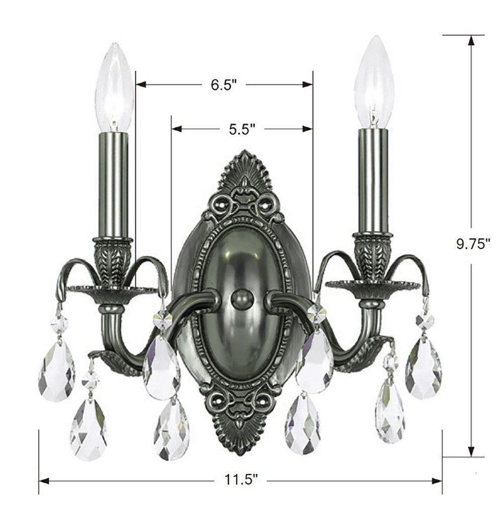 Crystorama Crystorama Dawson 2 Light Swarovski Strass Crystal Pewter Sconce