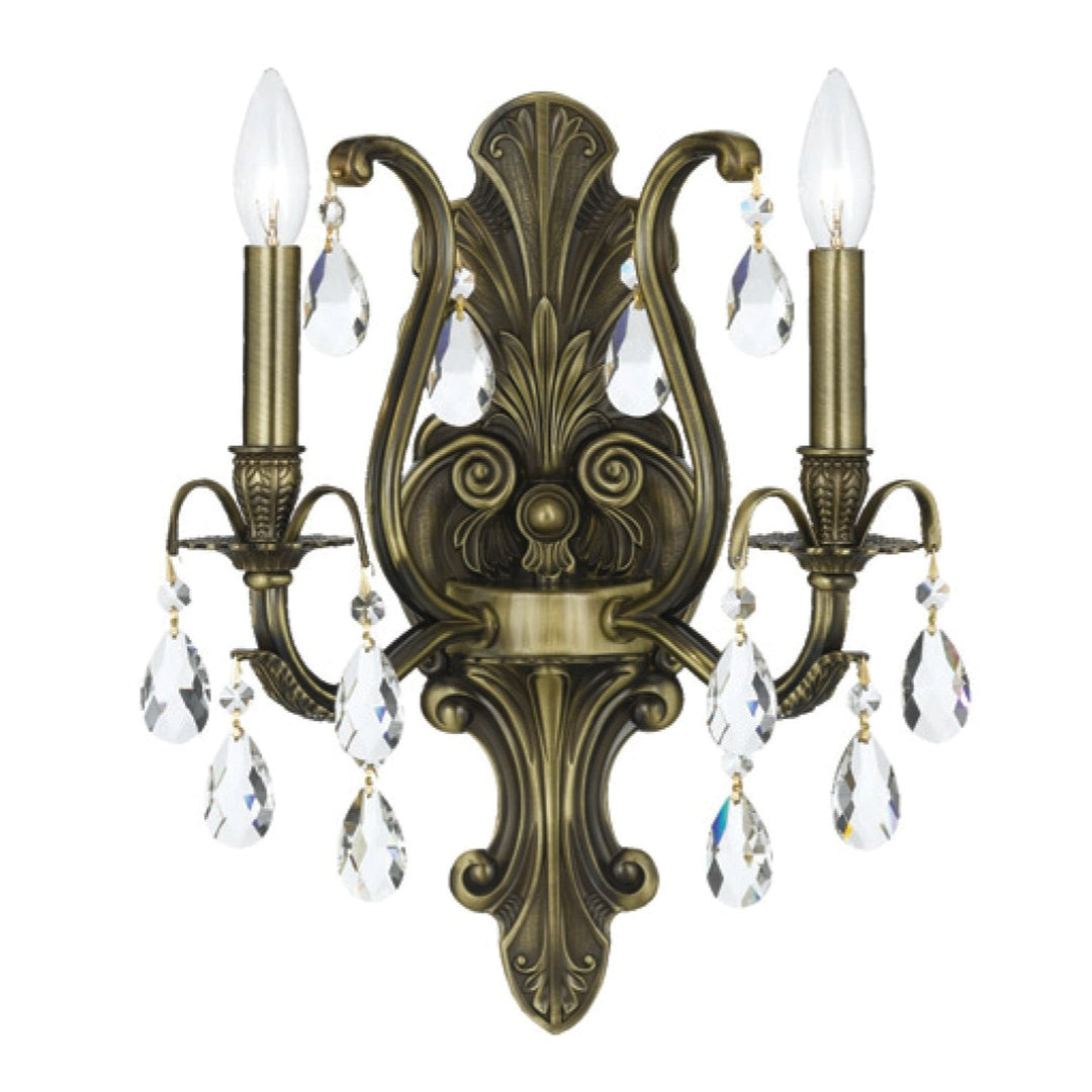 Crystorama Crystorama Dawson 2 Light Hand Cut Crystal Antique Brass Sconce