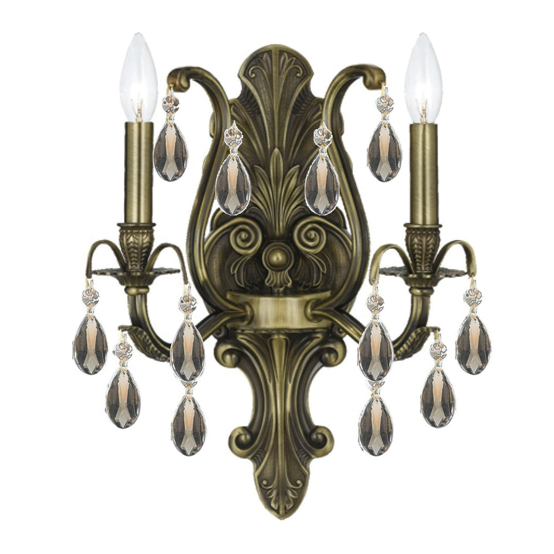 Crystorama Crystorama Dawson 2 Light Golden Teak Hand Cut Crystal Antique Brass Sconce