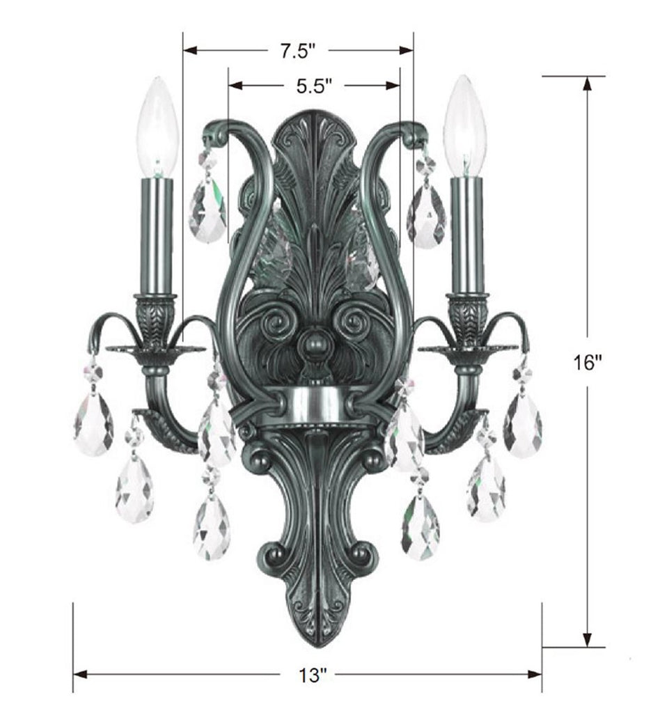 Crystorama Crystorama Dawson 2 Light Spectra Crystal Pewter Sconce