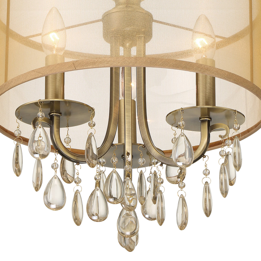 Hampton 3 Light Antique Brass Etruscan Crystal Drum Shade Mini Chandelier Crystorama