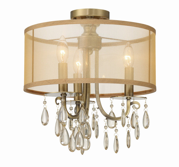 Crystorama Crystorama Hampton 3 Light Antique Brass Etruscan Crystal Drum Shade Semi Flush Mount