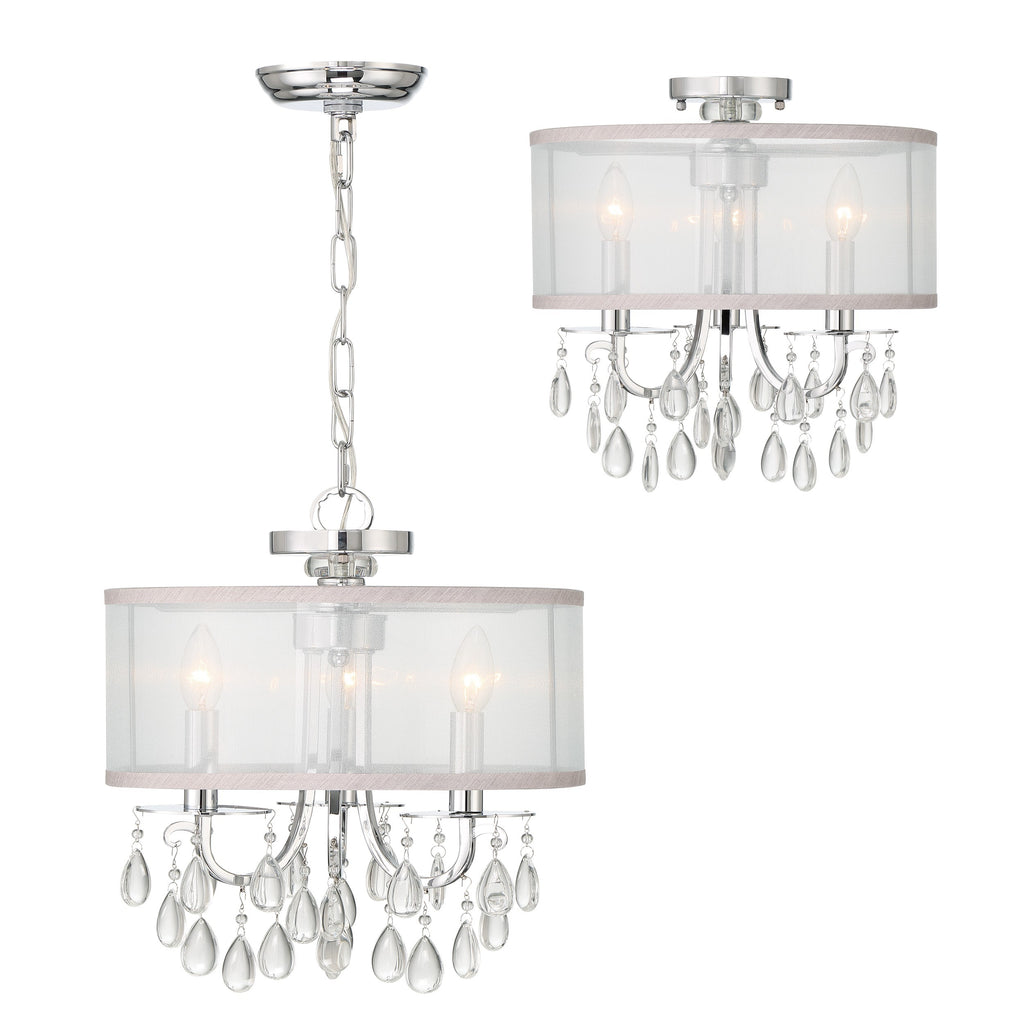 Hampton 3 Light Polished Chrome Clear Crystal Drum Shade Mini Chandelier Crystorama