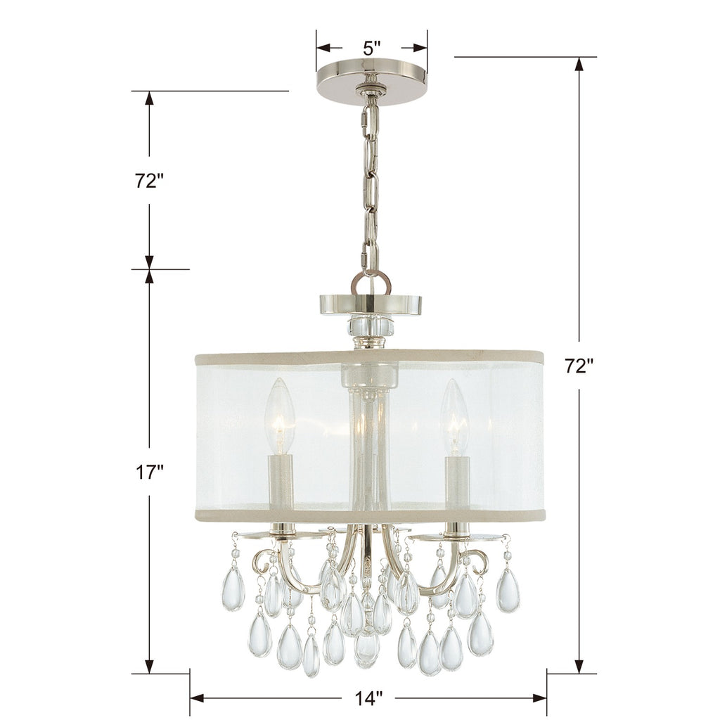 Hampton 3 Light Polished Chrome Clear Crystal Drum Shade Mini Chandelier Crystorama