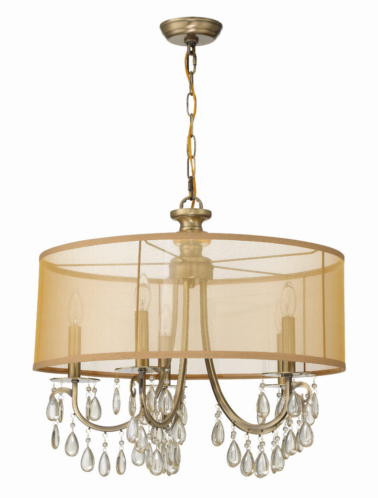 Hampton 5 Light Drum Shade Antique Brass Chandelier Crystorama