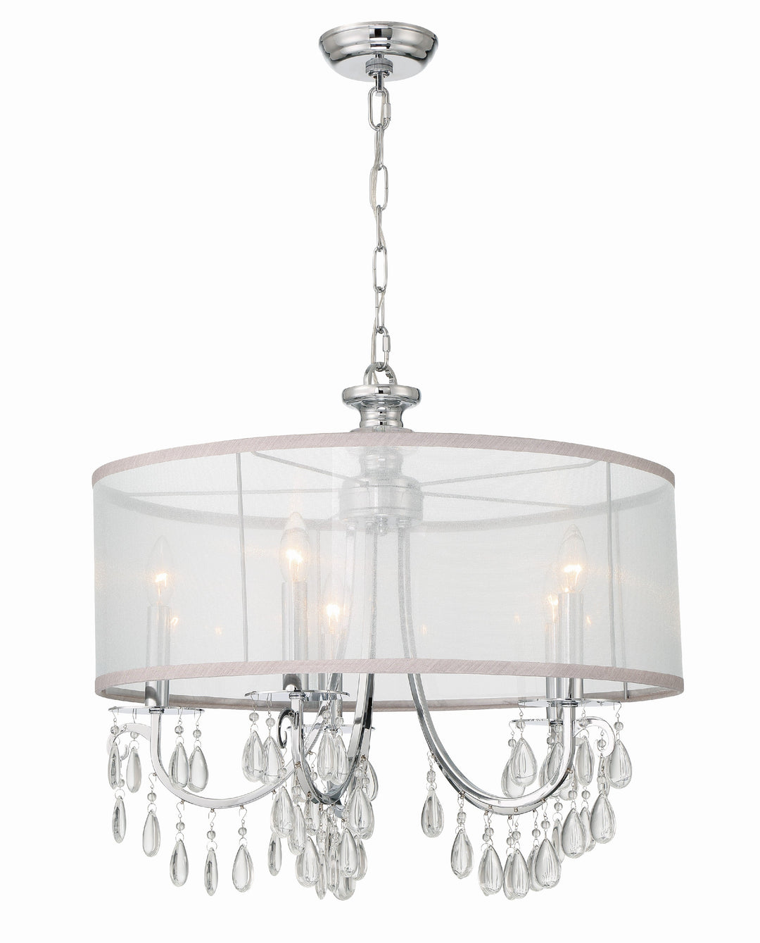 Hampton 5 Light Drum Shade Polished Chrome Chandelier Crystorama