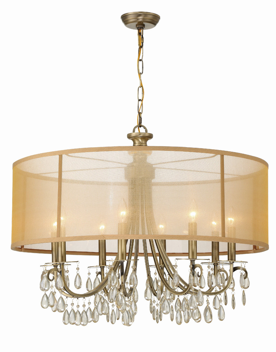 Hampton 8 Light Drum Shade Antique Brass Chandelier Crystorama