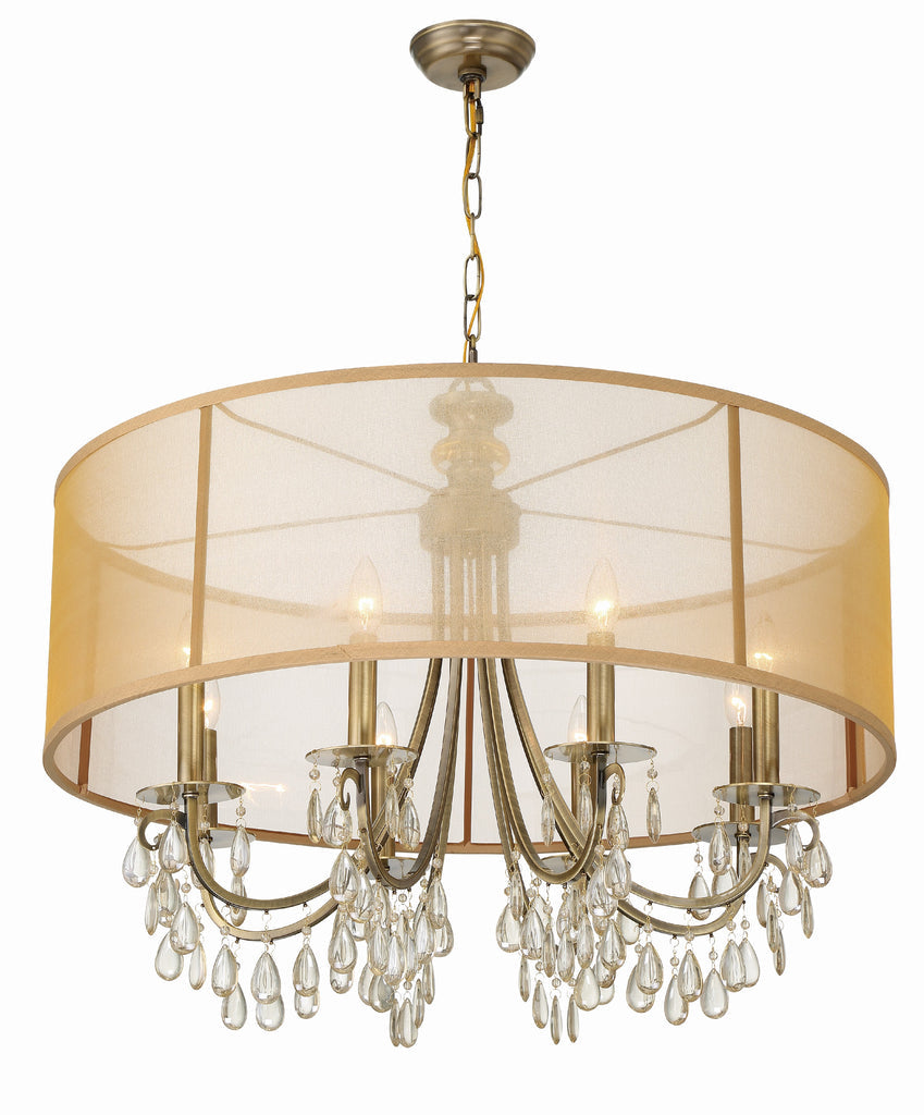 Hampton 8 Light Drum Shade Antique Brass Chandelier Crystorama